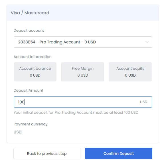 ZFX account deposit page