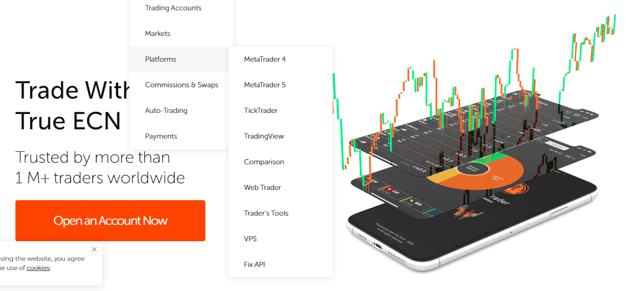 A screen capture of FXOpen trading platforms on FXOpen website