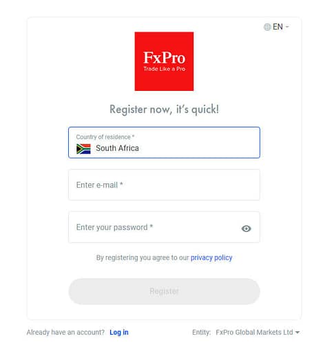 fxpro register form