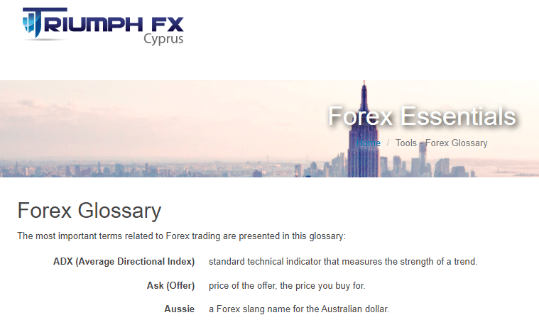 Example of TriumphFX Forex Glossary
