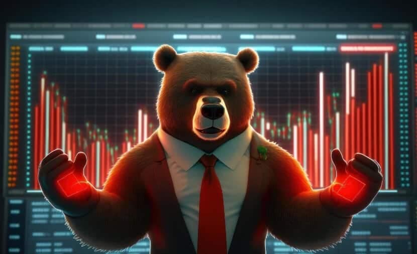 business bear in front of forex chart