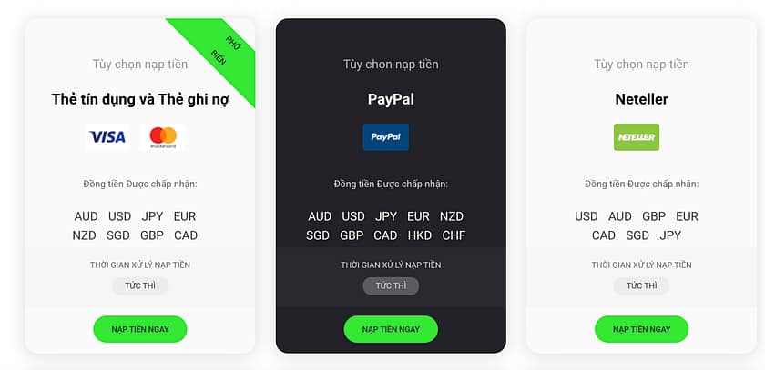 Kaedah pembayaran di tingkat dagangan IC Markets