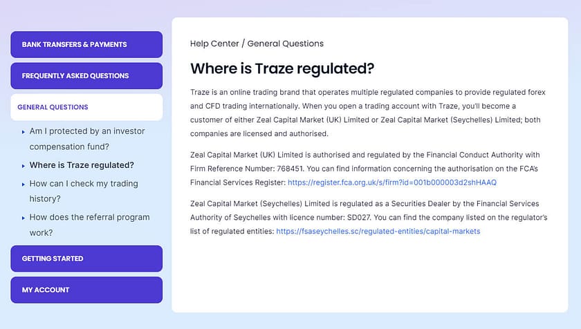 Traze Regulations in FAQ help Center