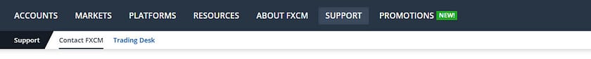 FXCM Promotion menu
