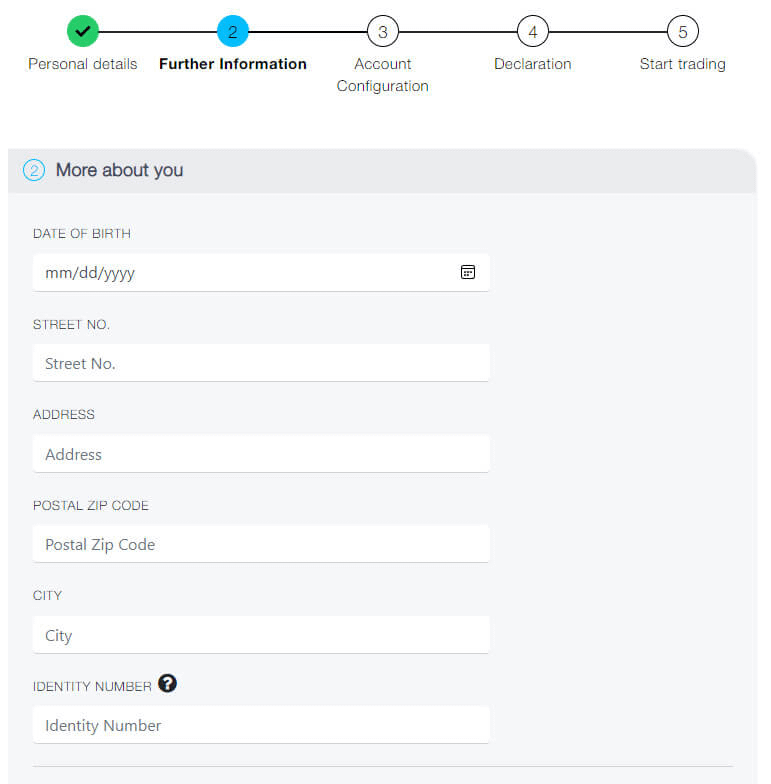 FP Markets Application page 2: Further Information