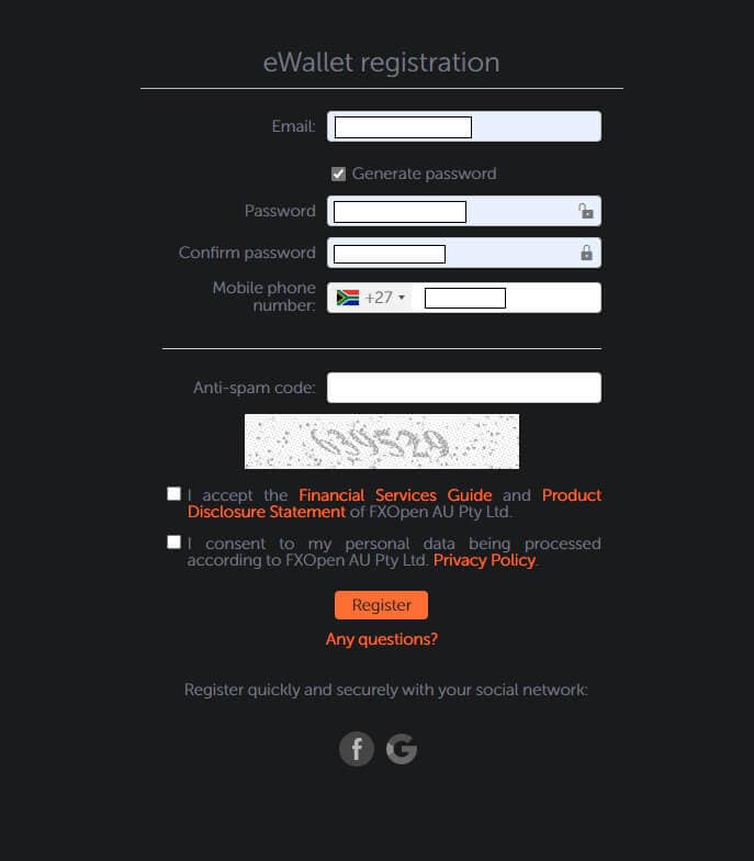 profile and password creation