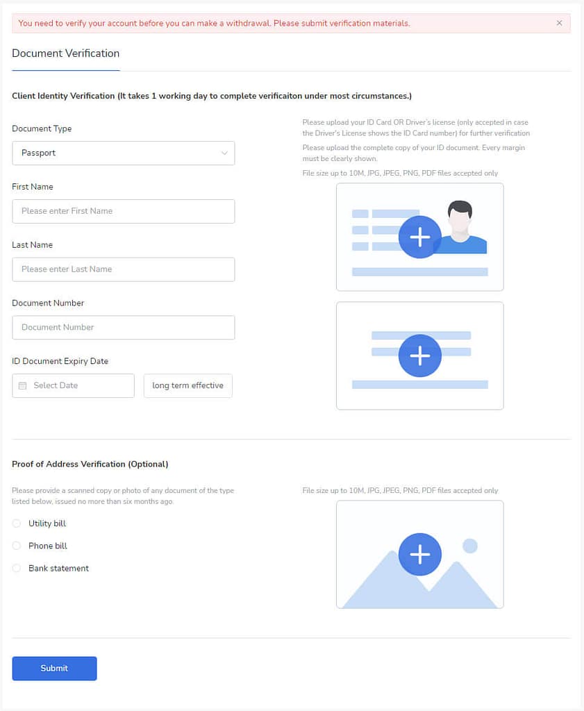 ZFX identity verification page
