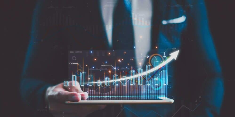 man touching virtual forex chart